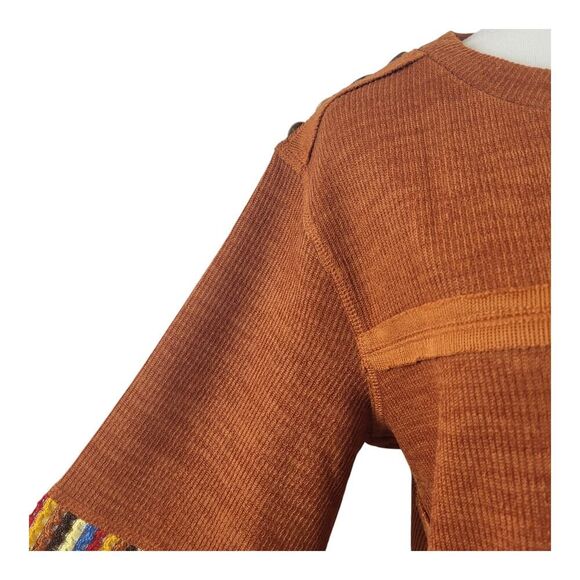 NEW POL Oversized Small Orange Sweater Multi Colored Striped Long Sleeves BOHO - Picture 7 of 14